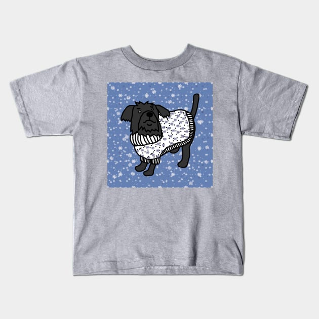 Cute Winter Dog in Christmas Snowflake Sweater Kids T-Shirt by ellenhenryart